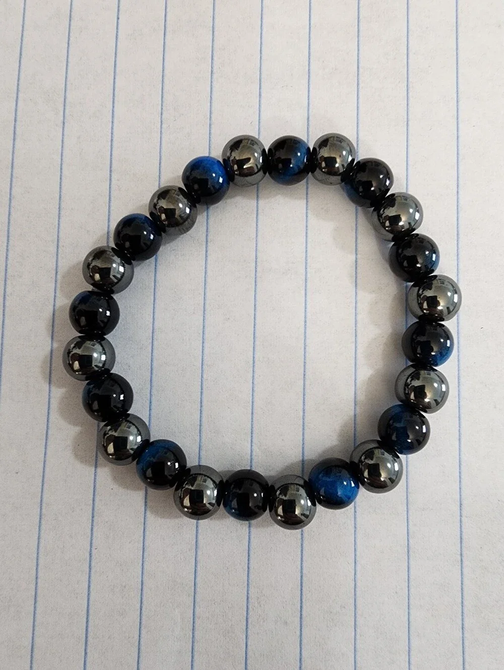 8mm Blue Tiger Eye & Hematite Beaded Bracelet For Men & Women, Daily Wear To